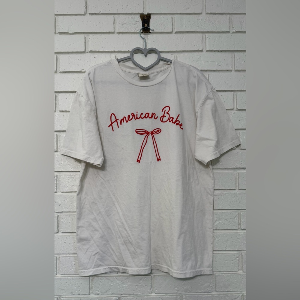 Oat Collective American Babe Graphic Tee Size L White Red Bow